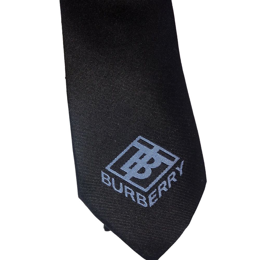 Burberry Tie Ice Blue Manston TB Logo Navy Silk Made In England NEW